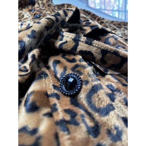 Betsey Johnson Leopard Faux Fur Cape Coat Belted XL Retro Glam - Picture 2 of 12
